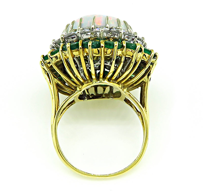 Estate Opal 1.60ct Diamond 2.50ct Emerald Gold Ring