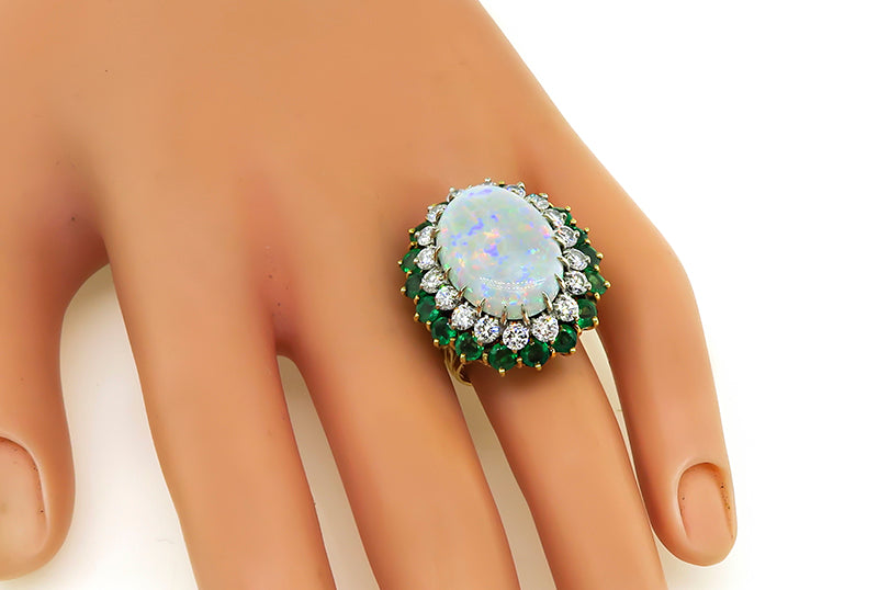 Estate Opal 1.60ct Diamond 2.50ct Emerald Gold Ring