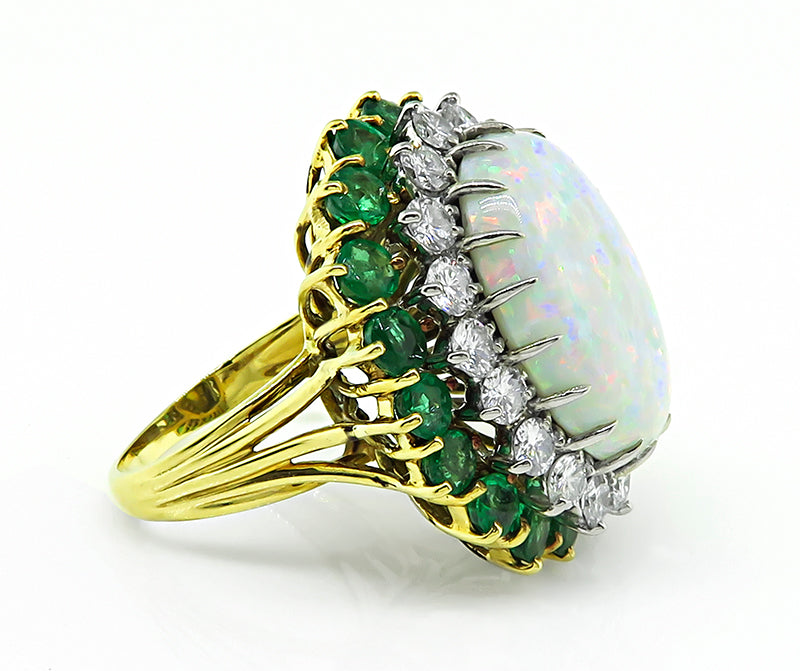 Estate Opal 1.60ct Diamond 2.50ct Emerald Gold Ring