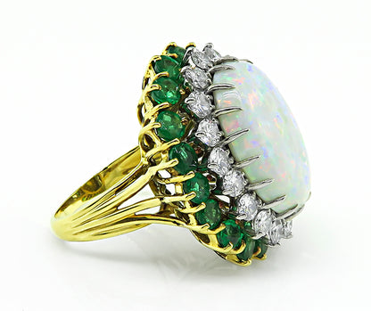 Estate Opal 1.60ct Diamond 2.50ct Emerald Gold Ring