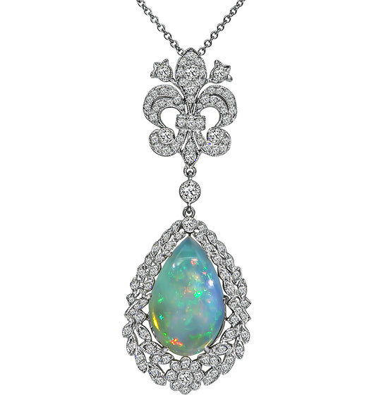 Estate 6.35ct Opal 1.53ct Diamond Pendant Necklace