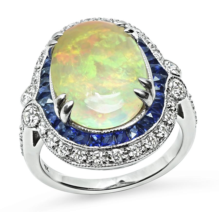 Estate Opal 1.00ct Sapphire 0.60ct Diamond Gold Ring