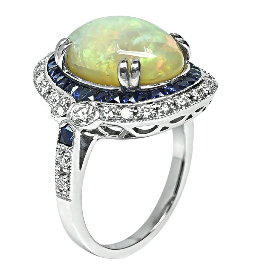 Estate Opal 1.00ct Sapphire 0.60ct Diamond Gold Ring