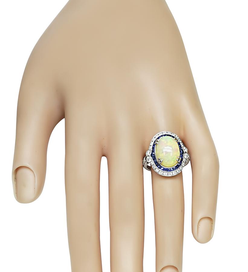 Estate Opal 1.00ct Sapphire 0.60ct Diamond Gold Ring
