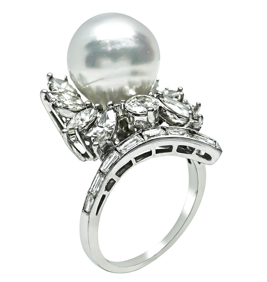 Estate 2.00ct Diamond Pearl Ring