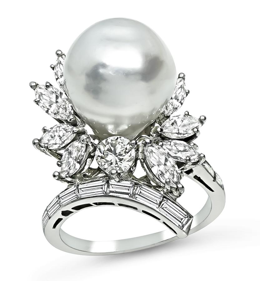 Estate 2.00ct Diamond Pearl Ring