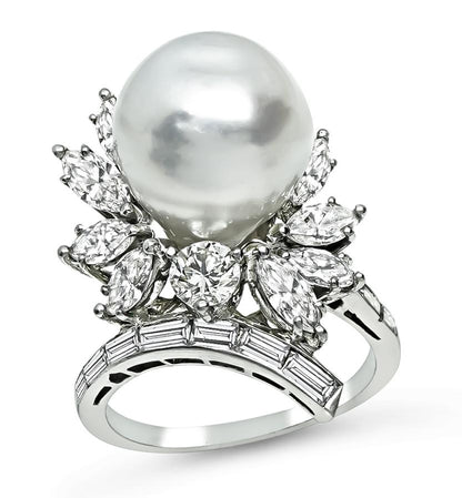 Estate 2.00ct Diamond Pearl Ring