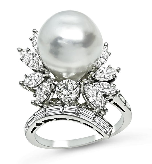 Estate 2.00ct Diamond Pearl Ring