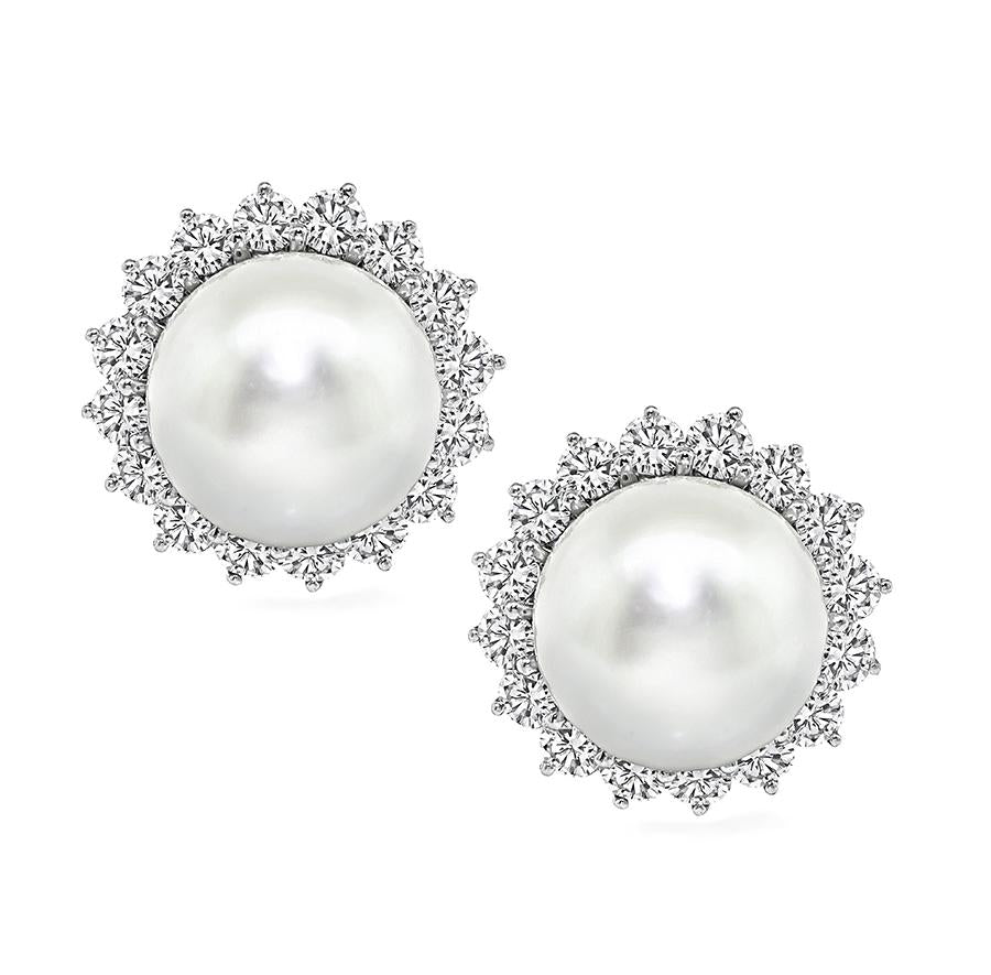 Estate 2.50ct Diamond Pearl 14k White Gold Earrings
