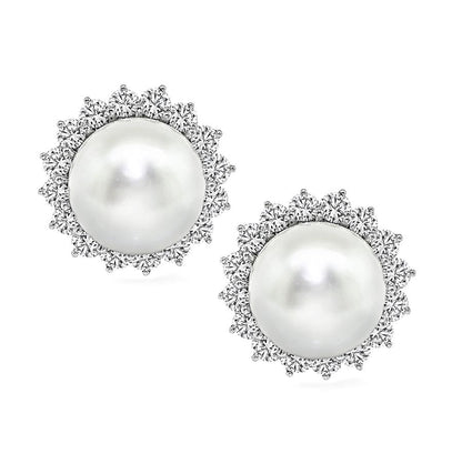 Estate 2.50ct Diamond Pearl 14k White Gold Earrings