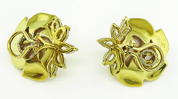 Estate 2.50ct Mabe Pearl Diamond Gold Earrings