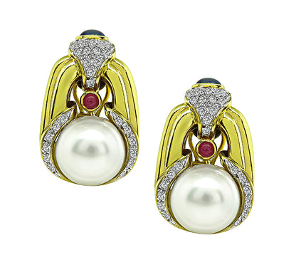 Estate Pearl 1.00ct Diamond Gold Earrings