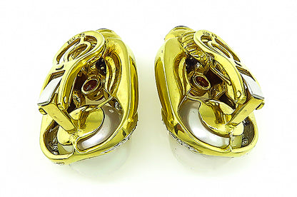 Estate Pearl 1.00ct Diamond Gold Earrings