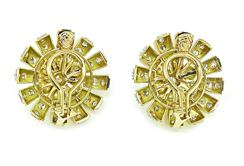 1950s Pearl 2.40ct Diamond Platinum and Gold Earrings