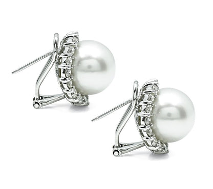 Estate 1.80ct Diamond Pearl 18k White Gold Earrings
