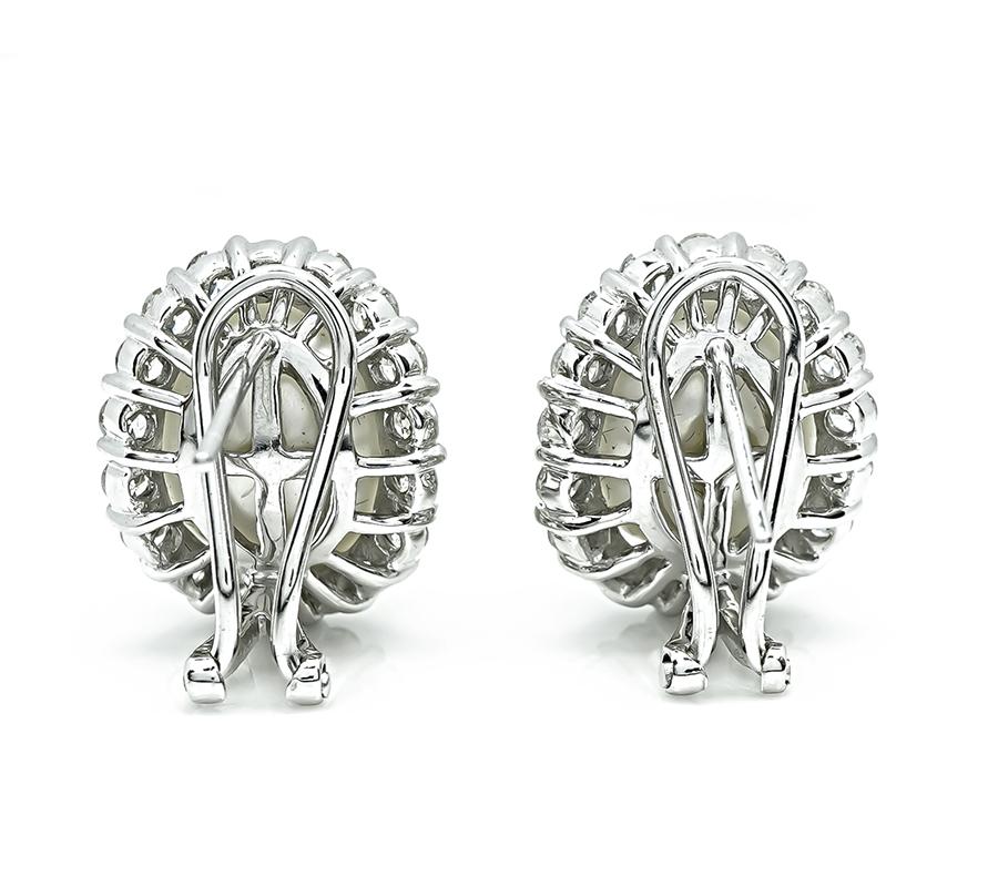 Estate 1.80ct Diamond Pearl 18k White Gold Earrings