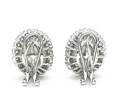 Estate 1.80ct Diamond Pearl 18k White Gold Earrings