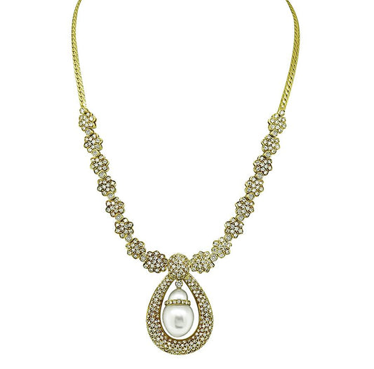 Estate South Sea Pearl 10.00ct Diamond Gold Necklace