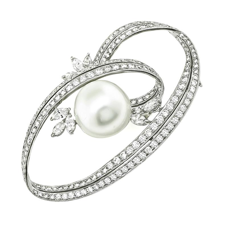 3.60ct Diamond South Sea Pearl Gold Pin
