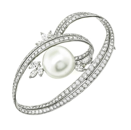 3.60ct Diamond South Sea Pearl Gold Pin
