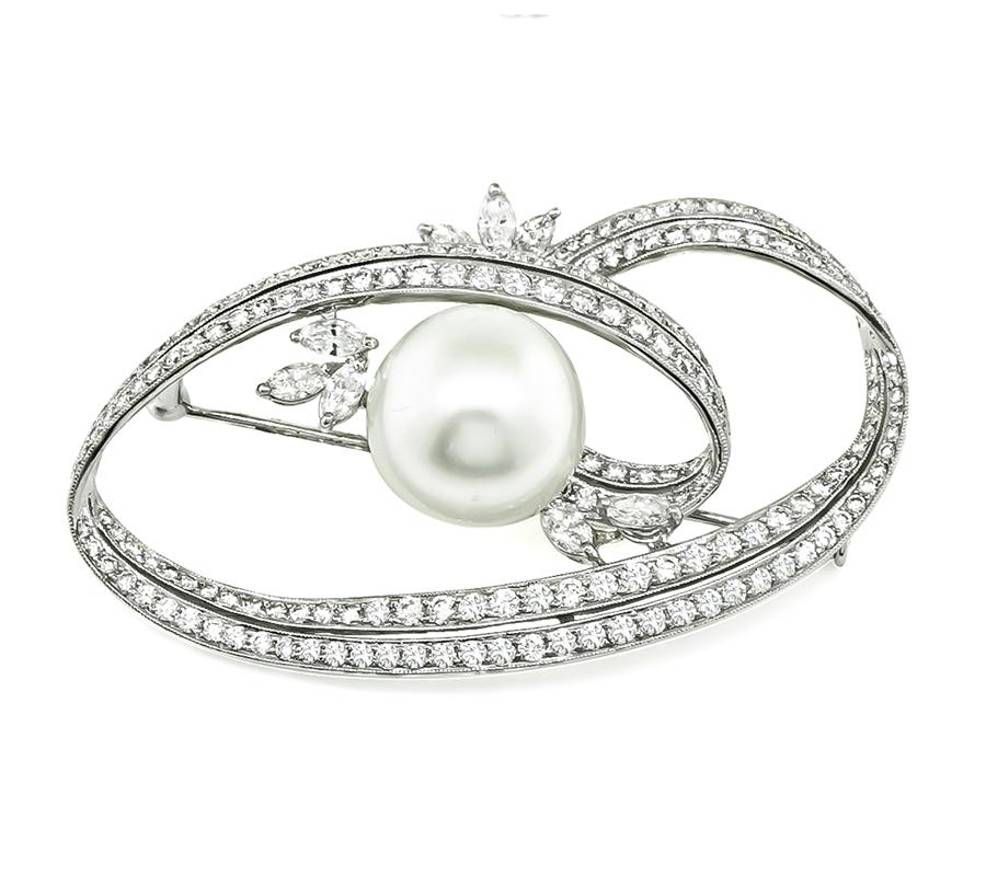 3.60ct Diamond South Sea Pearl Gold Pin