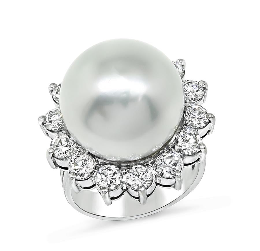 Estate Pearl 1.40ct Diamond 18k White Gold Ring