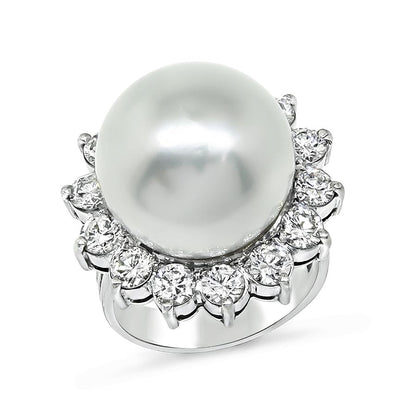 Estate Pearl 1.40ct Diamond 18k White Gold Ring
