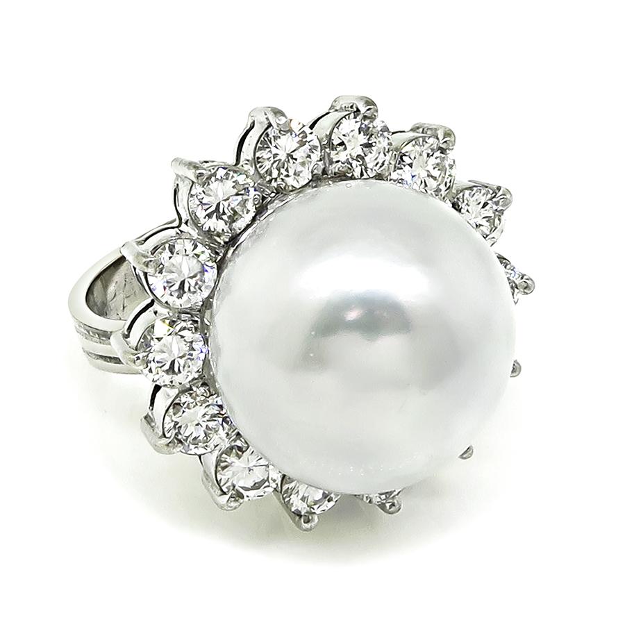 Estate Pearl 1.40ct Diamond 18k White Gold Ring