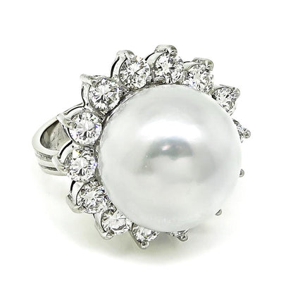 Estate Pearl 1.40ct Diamond 18k White Gold Ring