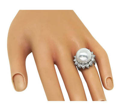 Estate Pearl 1.40ct Diamond 18k White Gold Ring