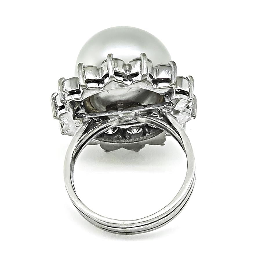 Estate Pearl 1.40ct Diamond 18k White Gold Ring