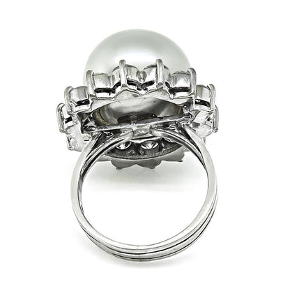 Estate Pearl 1.40ct Diamond 18k White Gold Ring