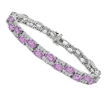 Estate 21.00ct Pink Sapphire 2.00ct Diamond 14k Gold Bracelet