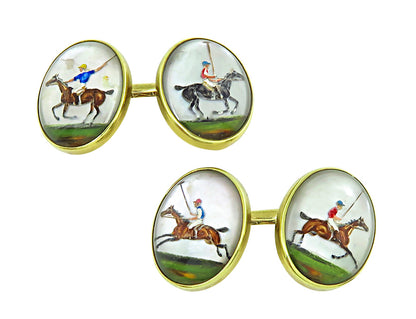 Vintage Polo Theme Intaglio Gold Cufflinks