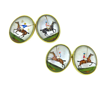 Vintage Polo Theme Intaglio Gold Cufflinks