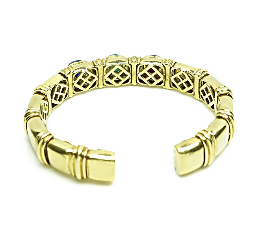 Estate 7.50ct Ruby Emerald and Sapphire 0.50ct Diamond Gold Bangle