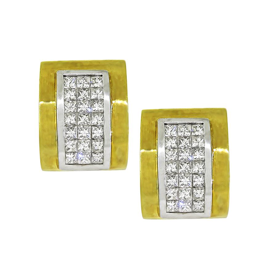 Estate 2.00ct Diamond 18k Yellow and White Gold Earrings