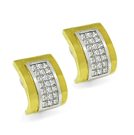 Estate 2.00ct Diamond 18k Yellow and White Gold Earrings