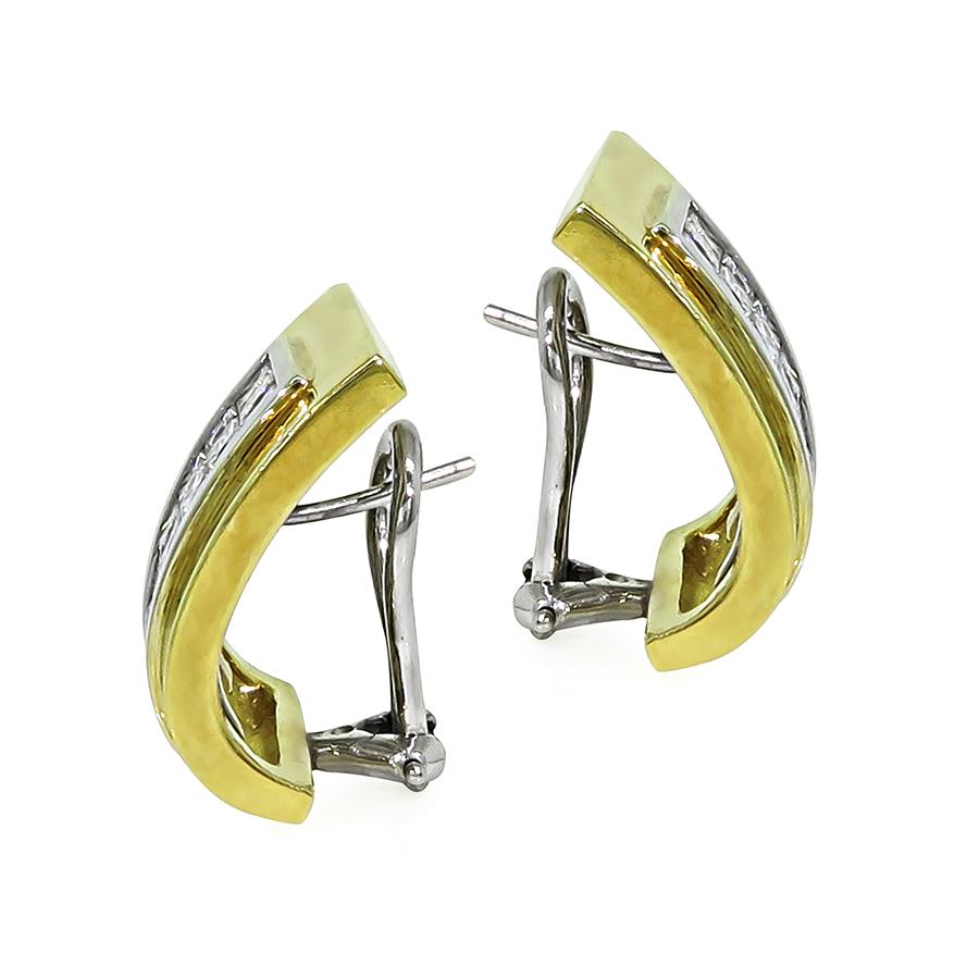 Estate 2.00ct Diamond 18k Yellow and White Gold Earrings