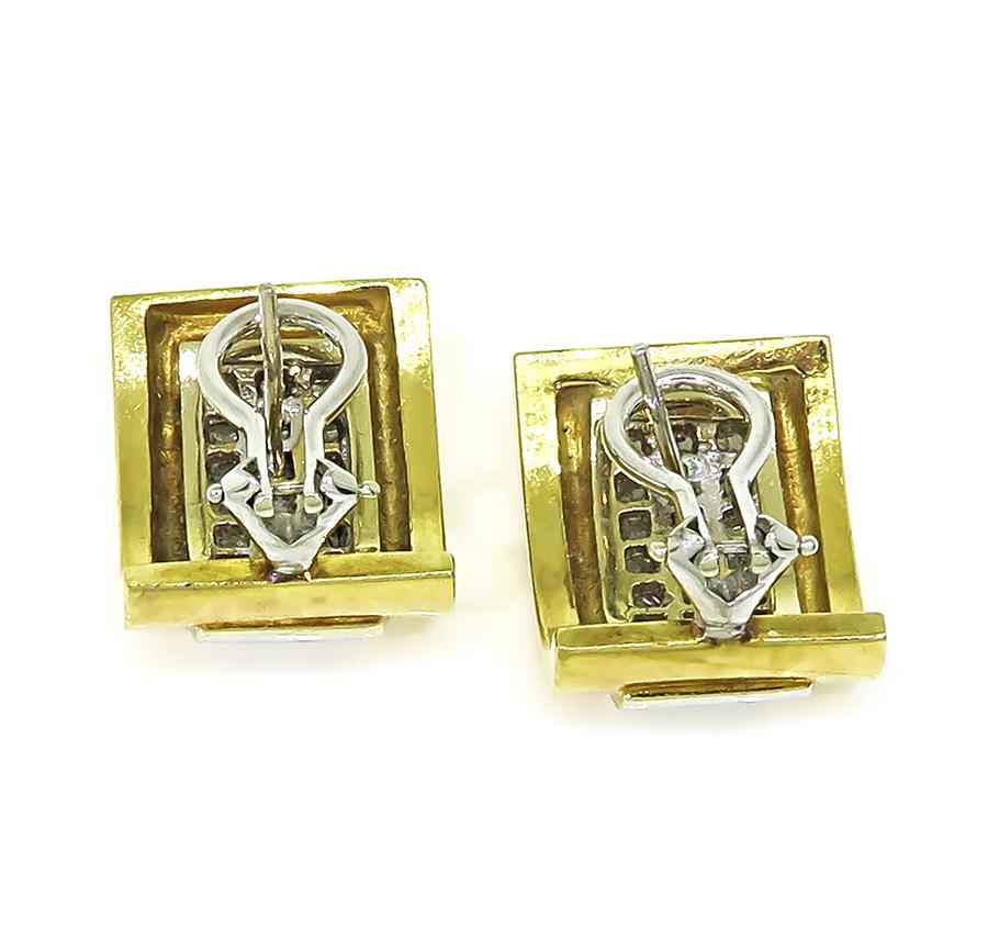Estate 2.00ct Diamond 18k Yellow and White Gold Earrings