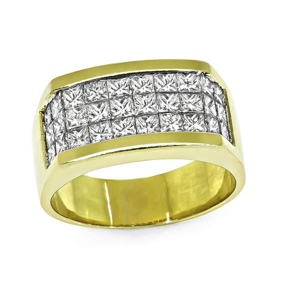 Estate 2.00ct Princess Cut Diamond 14k Yellow Gold Men's Ring