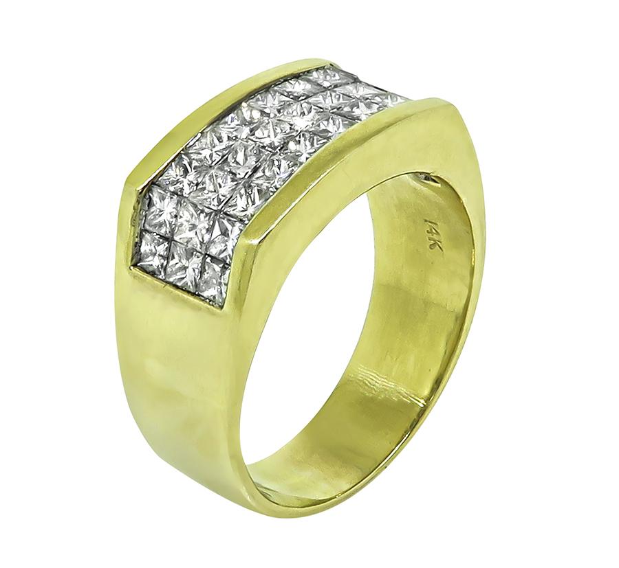 Estate 2.00ct Princess Cut Diamond 14k Yellow Gold Men's Ring