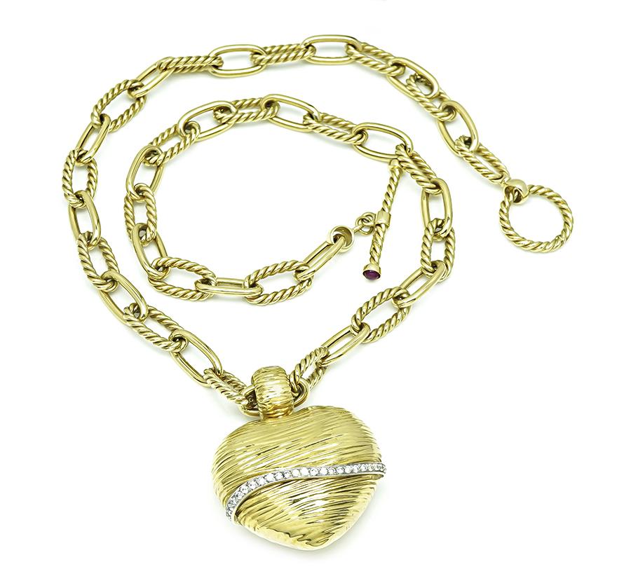 Estate Roberto Coin Diamond 18k Gold Heart Pendant Necklace