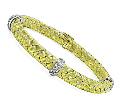 Estate Diamond 18k Yellow and White Gold Weave Bangle