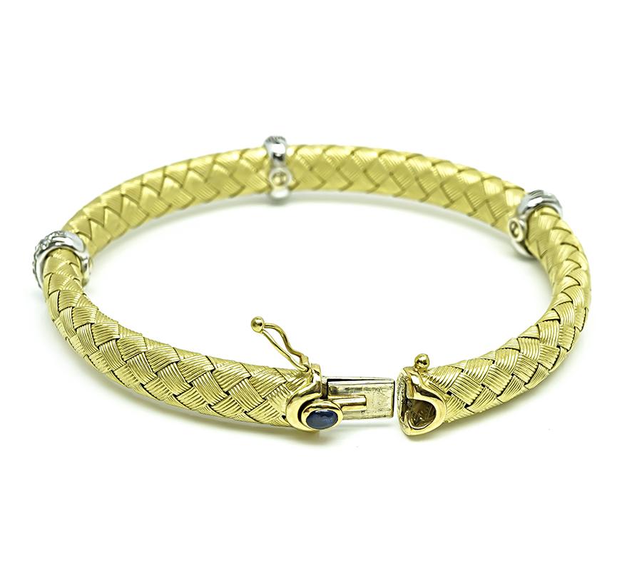 Estate Diamond 18k Yellow and White Gold Weave Bangle