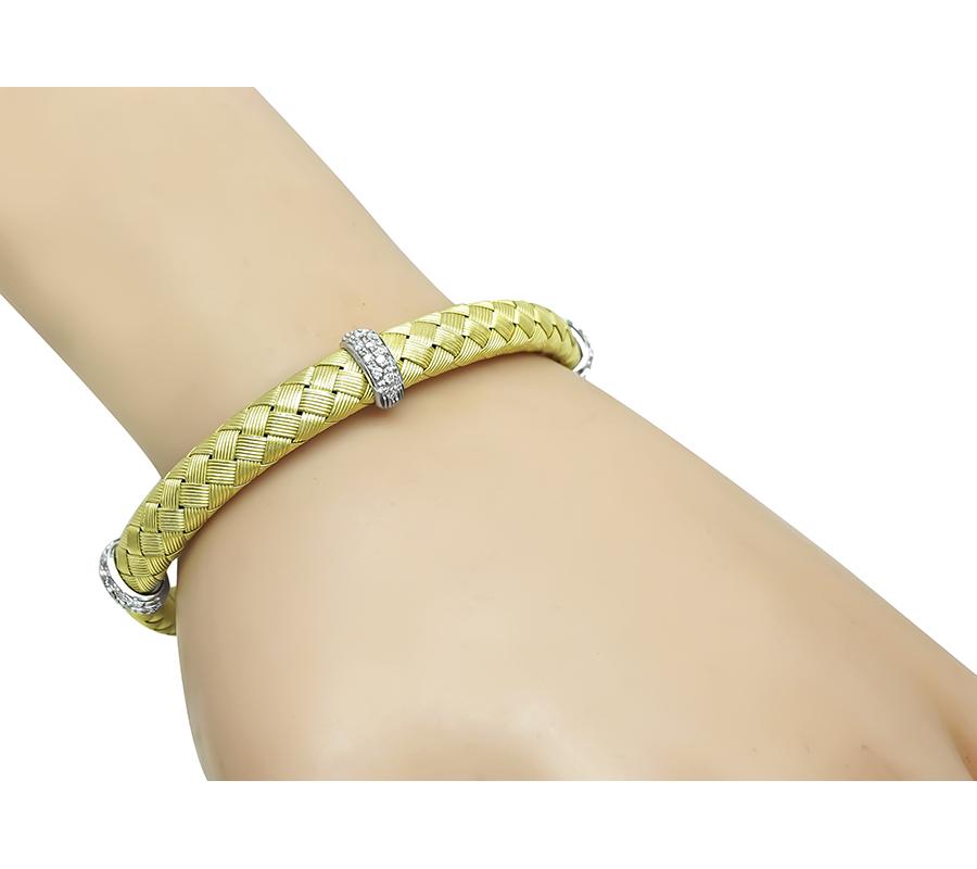 Estate Diamond 18k Yellow and White Gold Weave Bangle