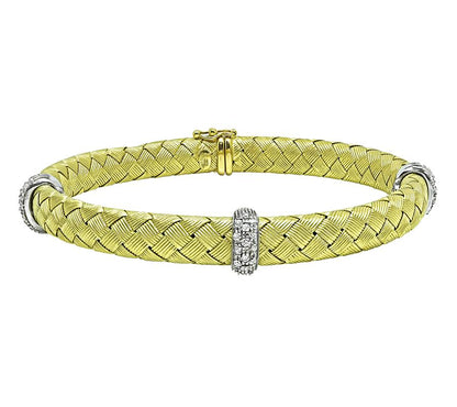 Estate Diamond 18k Yellow and White Gold Weave Bangle