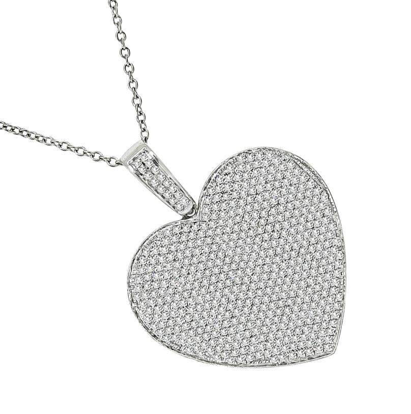 Estate 2.00ct Diamond 14k White Gold Heart Pendant Necklace