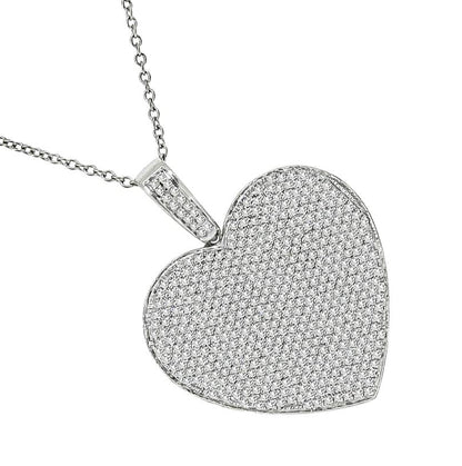 Estate 2.00ct Diamond 14k White Gold Heart Pendant Necklace