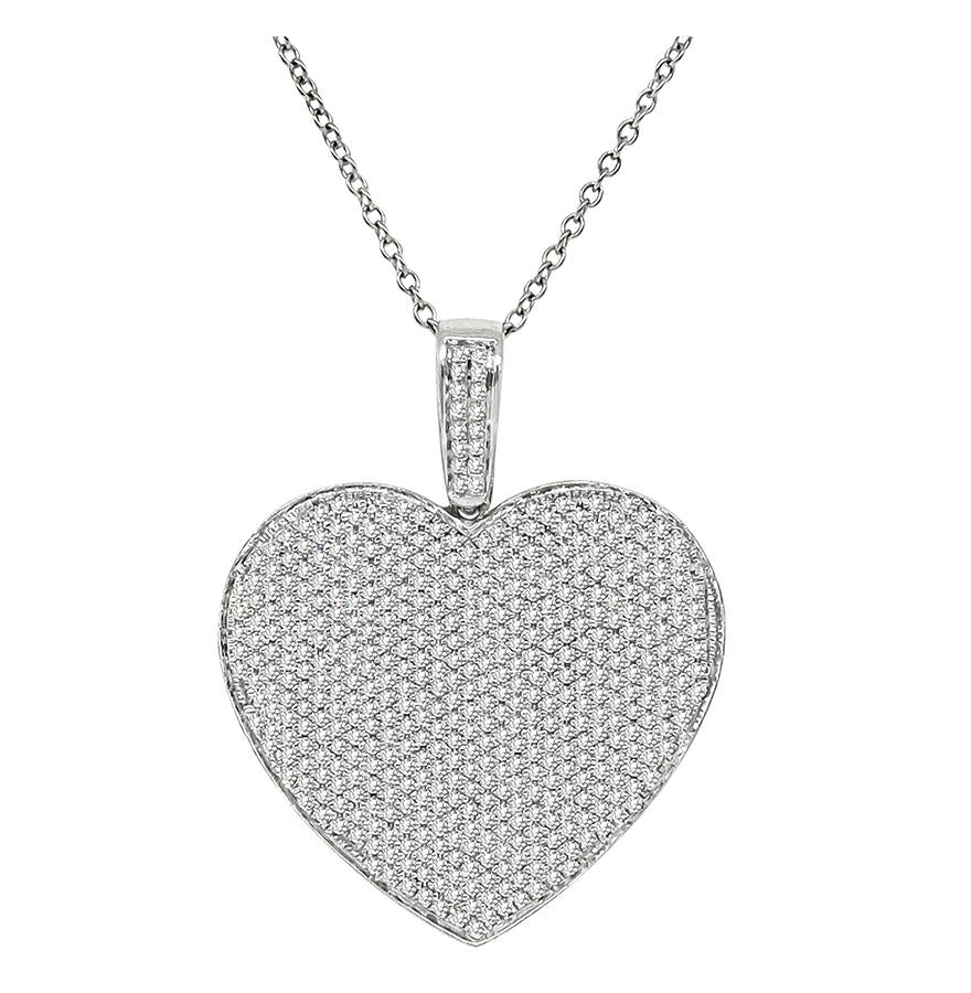 Estate 2.00ct Diamond 14k White Gold Heart Pendant Necklace